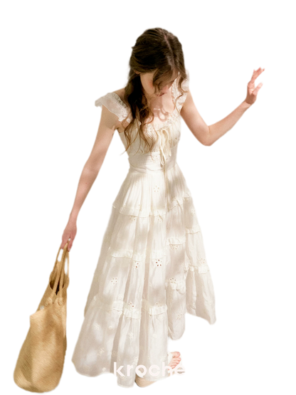 Embroidered Floral Tie-Waist Dress