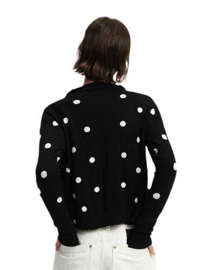 Cardigan in maglia drappeggiato a pois