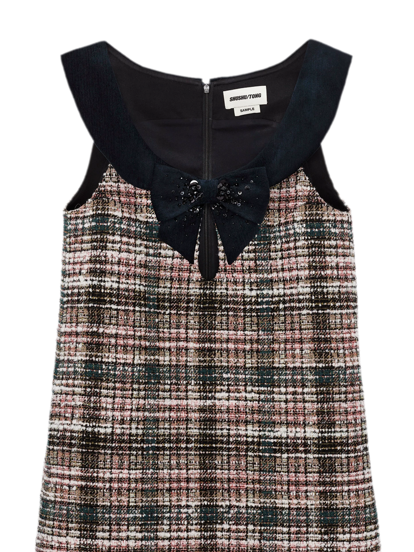 Plaid Tweed Bowknot A-Line Dress
