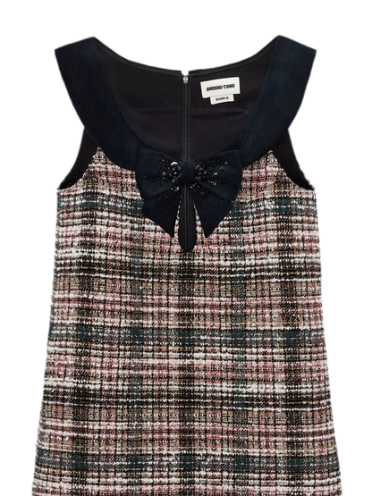 Plaid Tweed Bowknot A-Line Dress