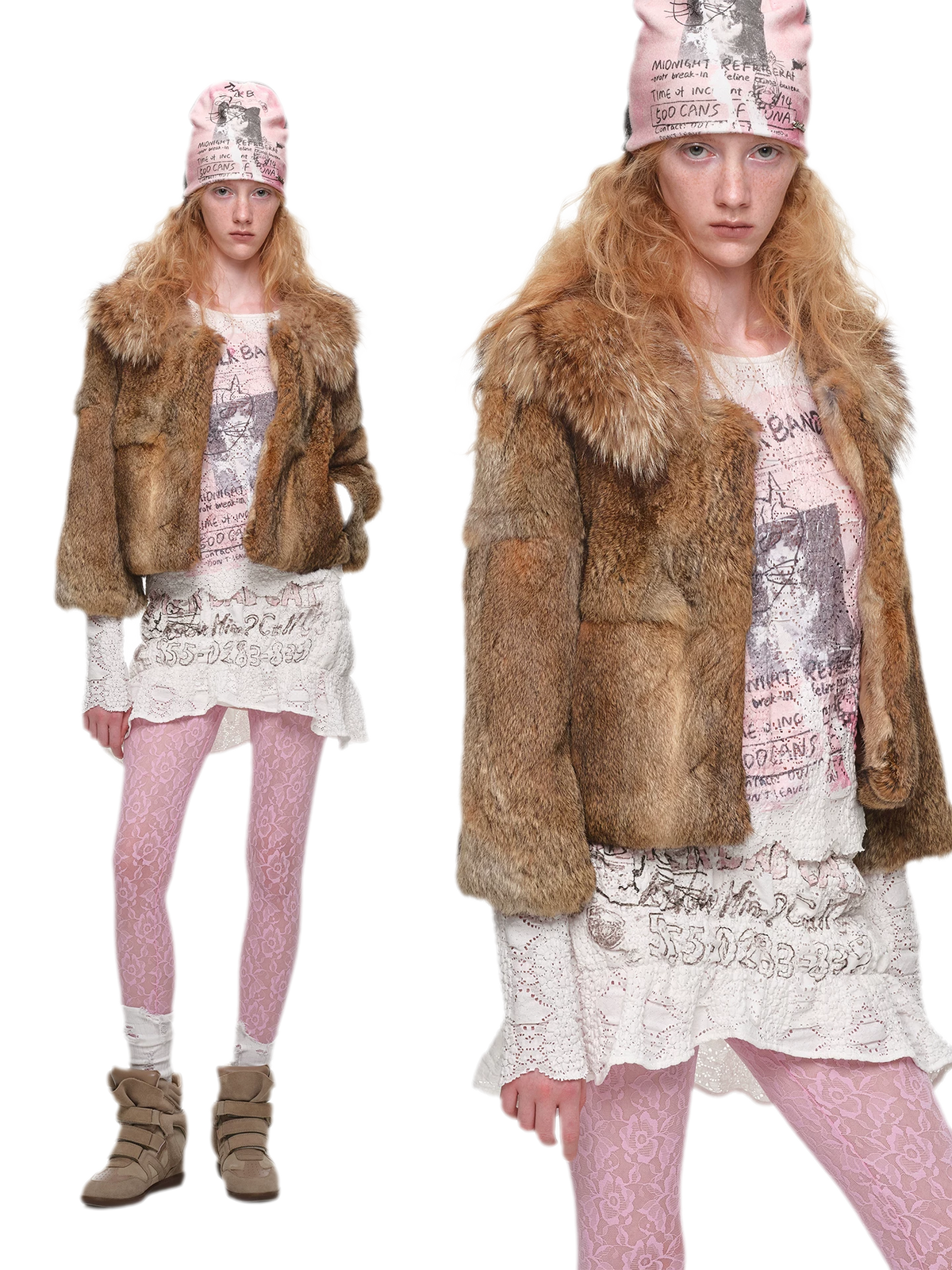 Chaqueta corta de cuello de piel de conejo 100% angora