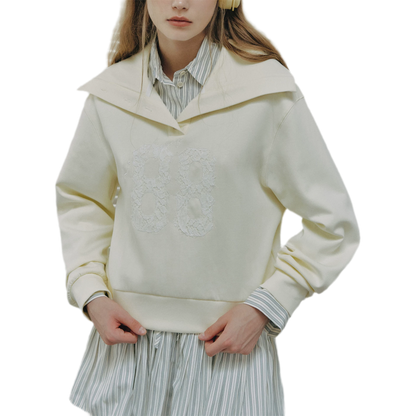 Lace Appliqué Cropped Sweatshirt