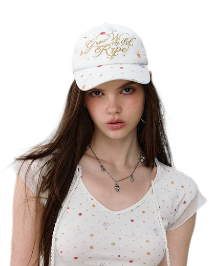 Fruit Print Embroidered Cap
