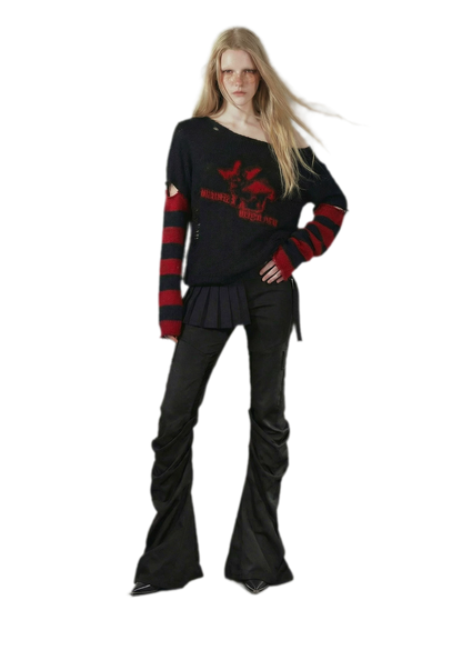 Wing Print Ruched Flare Jeans