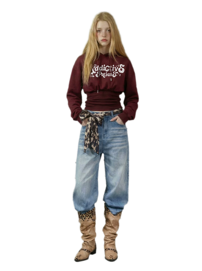 Graphic Cropped Cinched Hoodie
