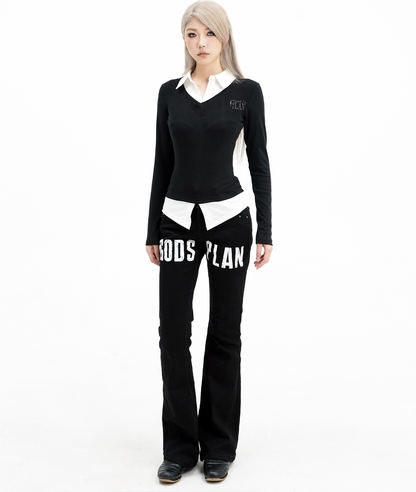 Contrast Layered Long Sleeve Top