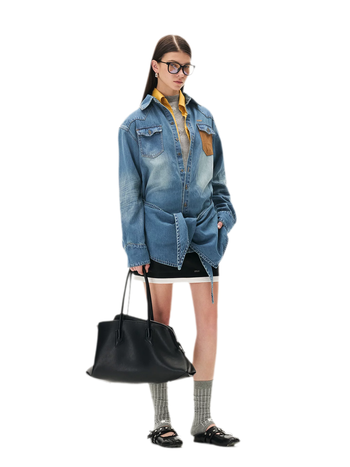 Washed Denim Suede-Panel Shirt