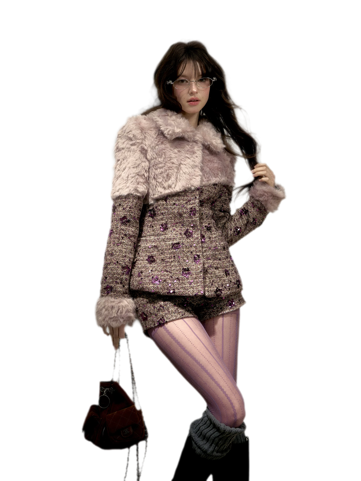 Sequin Bouclé Fitted Shorts