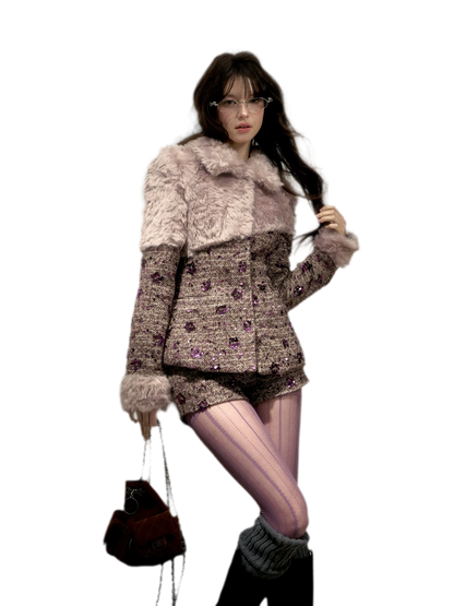 Sequin Bouclé Fitted Shorts