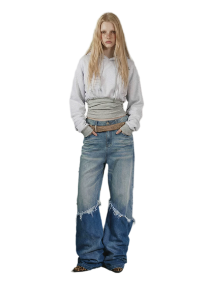 Printed Cinched Cropped Hoodie