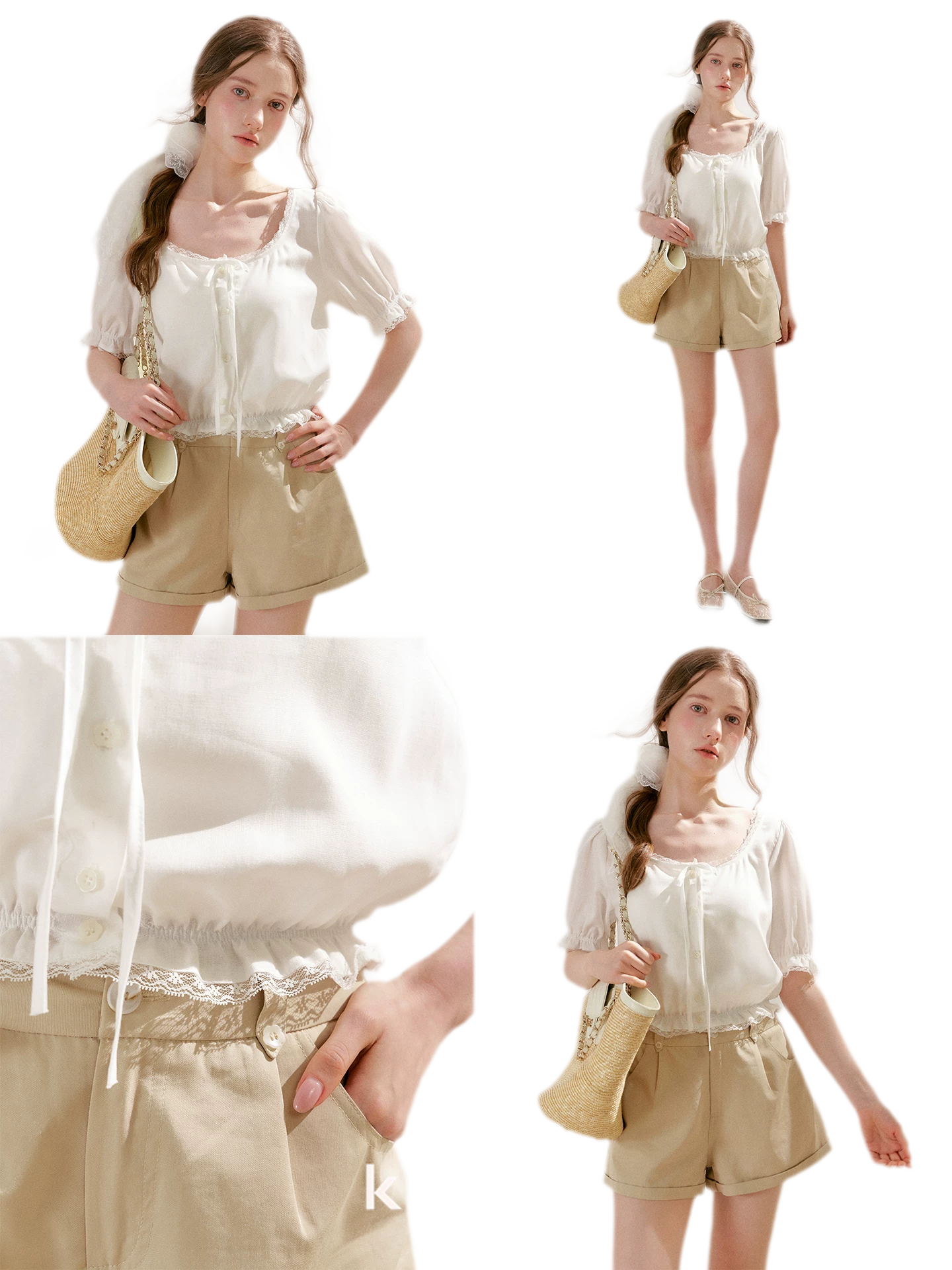 Lace Trim Puff Sleeve T-Shirt