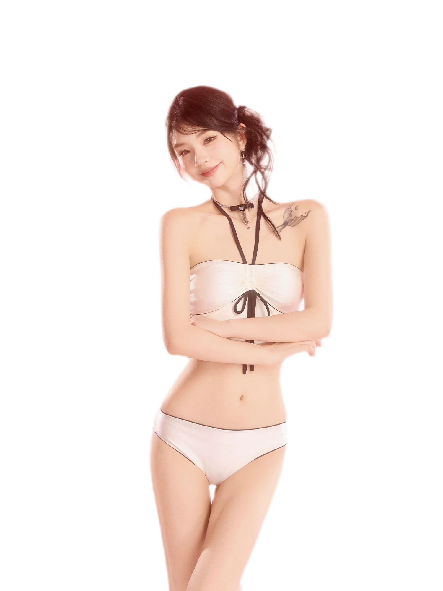 Pearl White Three-Piece Swimsuit