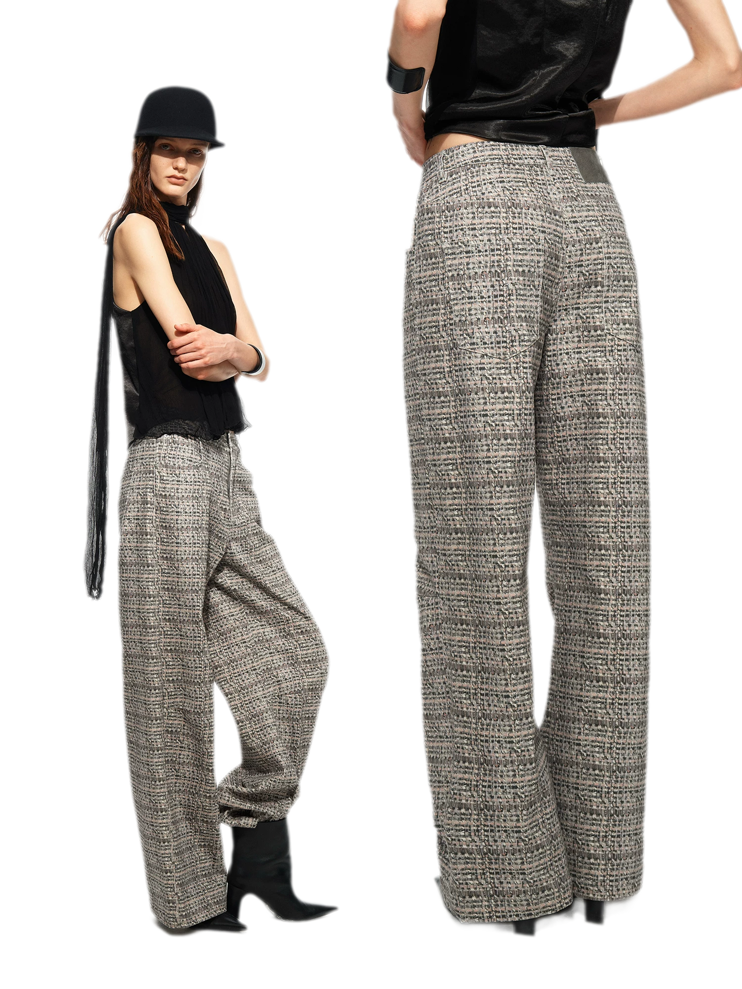Plaid Tweed Wide Jeans
