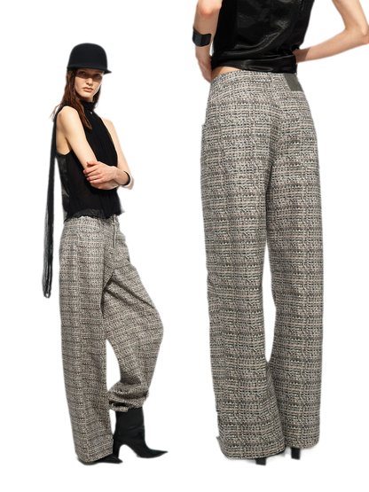 Plaid Tweed Wide Jeans