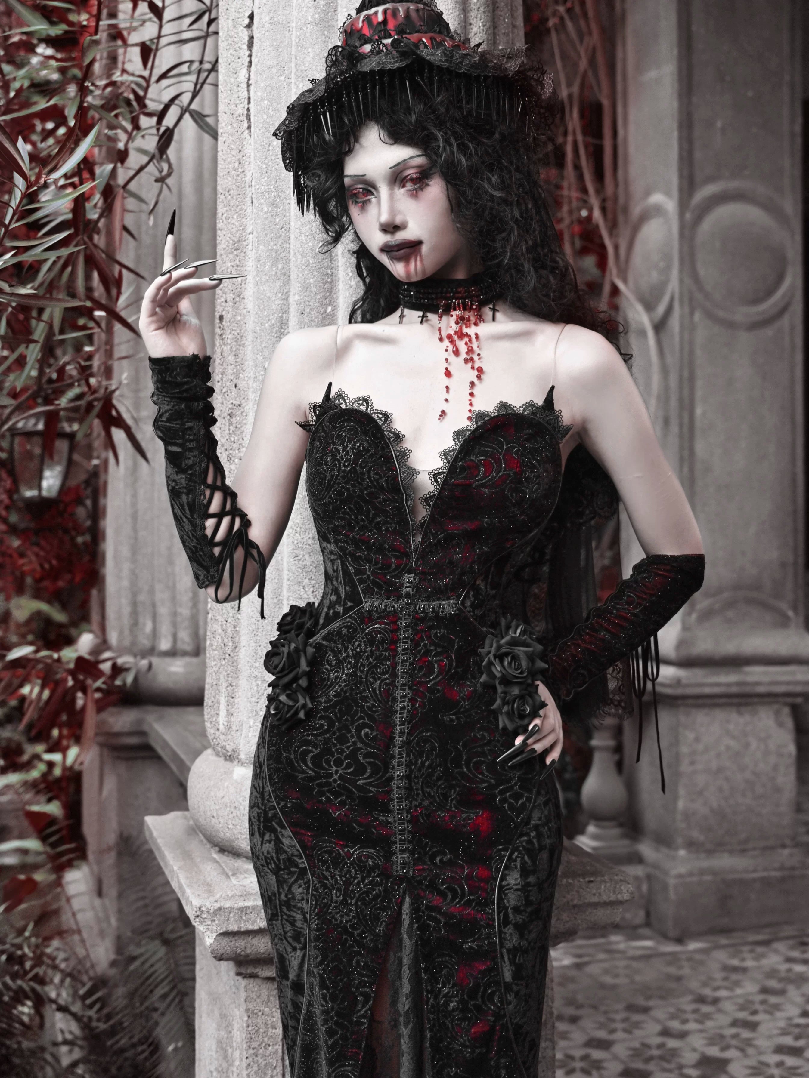 Velvet Gothic Mermaid Dress