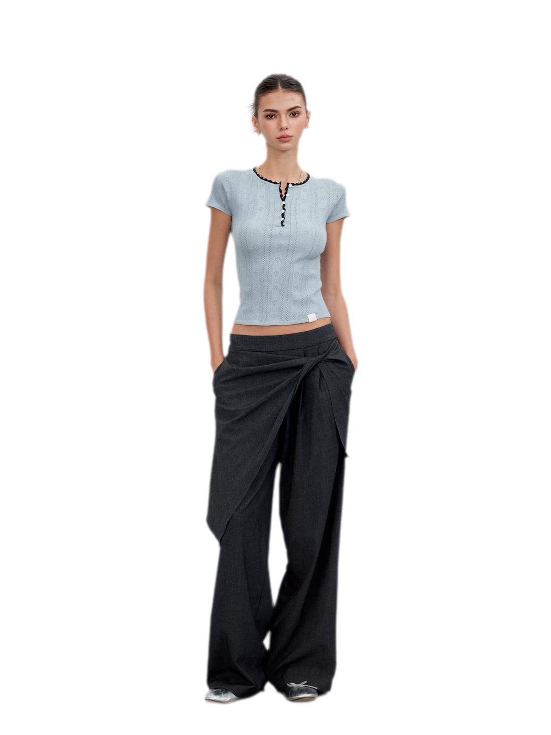 Twisted Overlay Wide-Leg Trousers