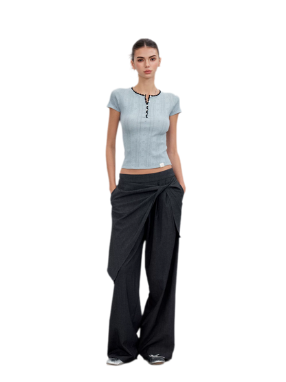Twisted Overlay Wide-Leg Trousers
