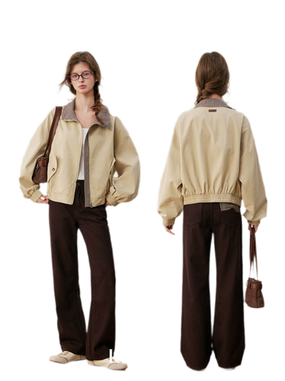 Cotton Contrast Plaid Bow Jeans
