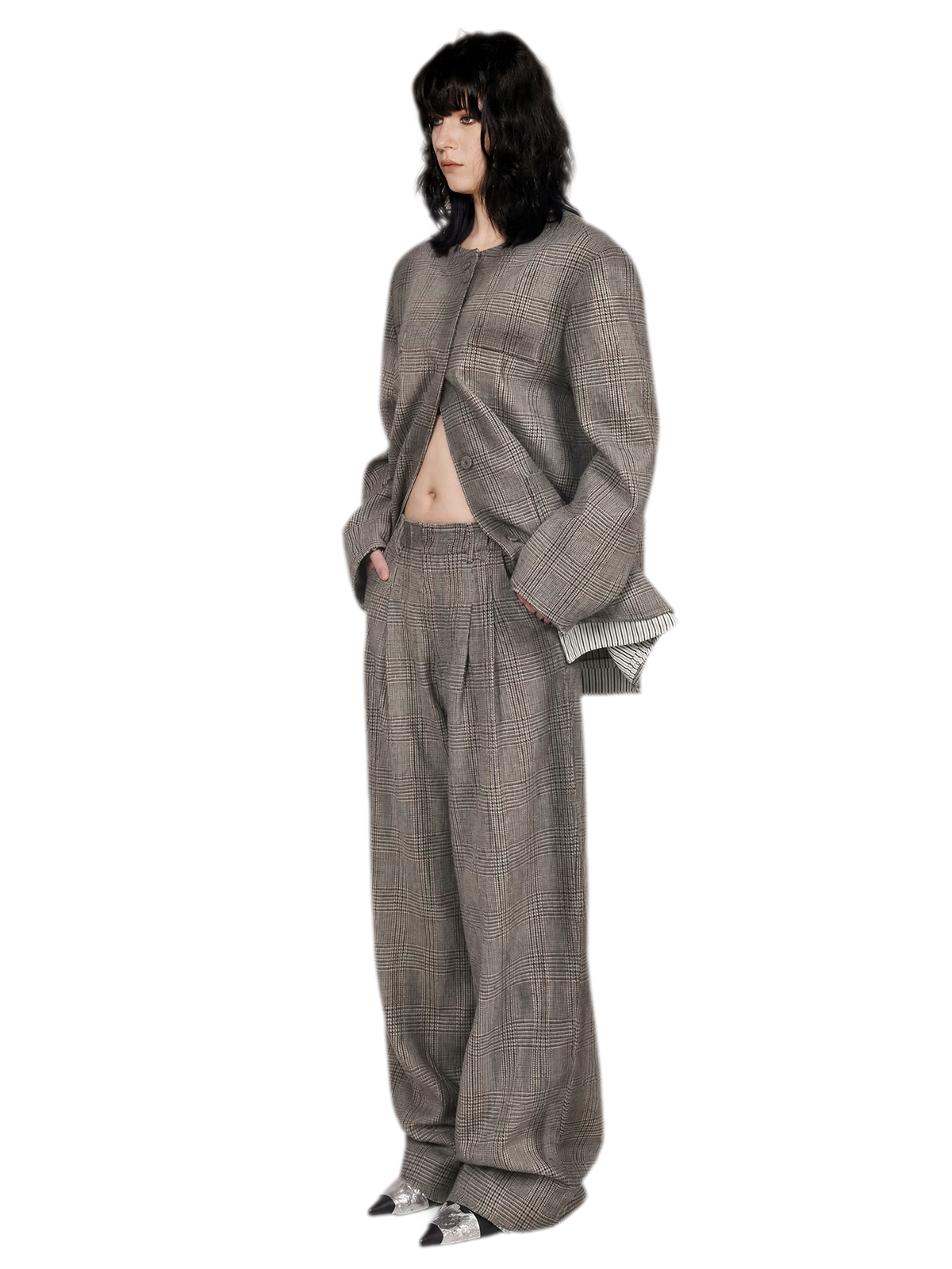 スプレー染めプリーツワイドレッグトラウザーズ