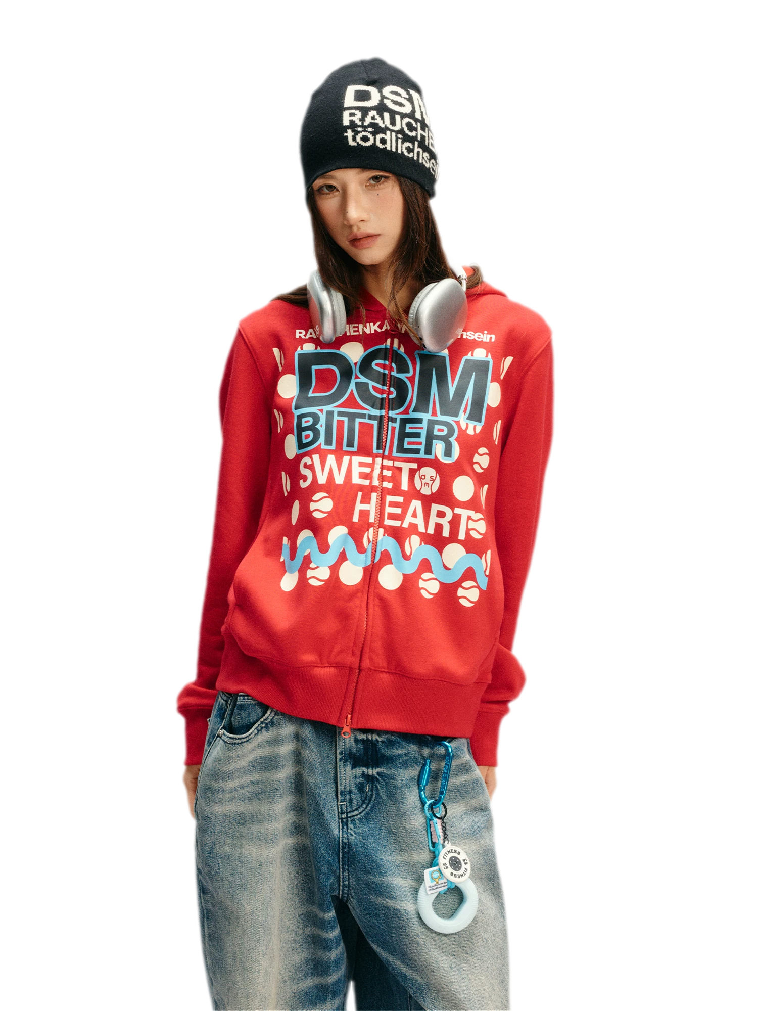 Polka Dot Zip Hooded Sweatshirt