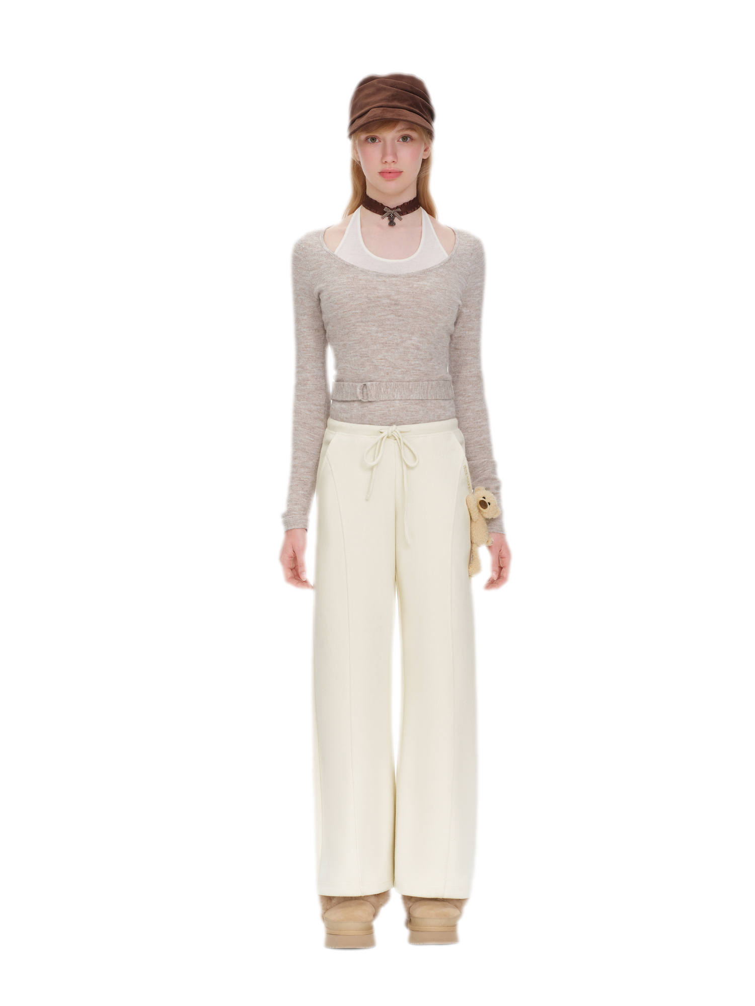 Fleece V-Waist Wide-Leg Pants