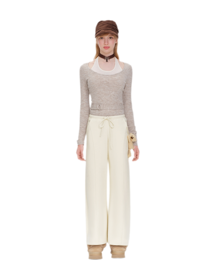 Fleece V-Waist Wide-Leg Pants