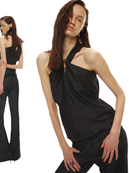 Tencel Hollow Halter Top &amp; Flared Pants Set