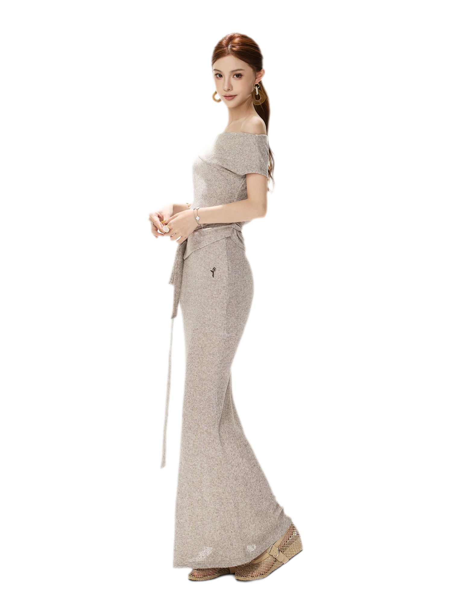 Melange Tie-Waist Skirt Set