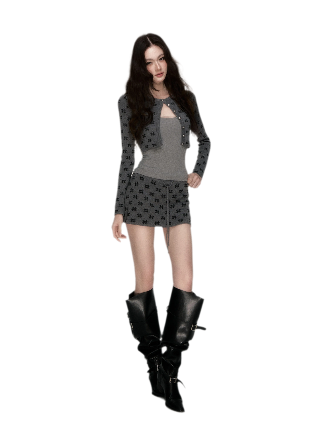 Jacquard Cropped Knit Set