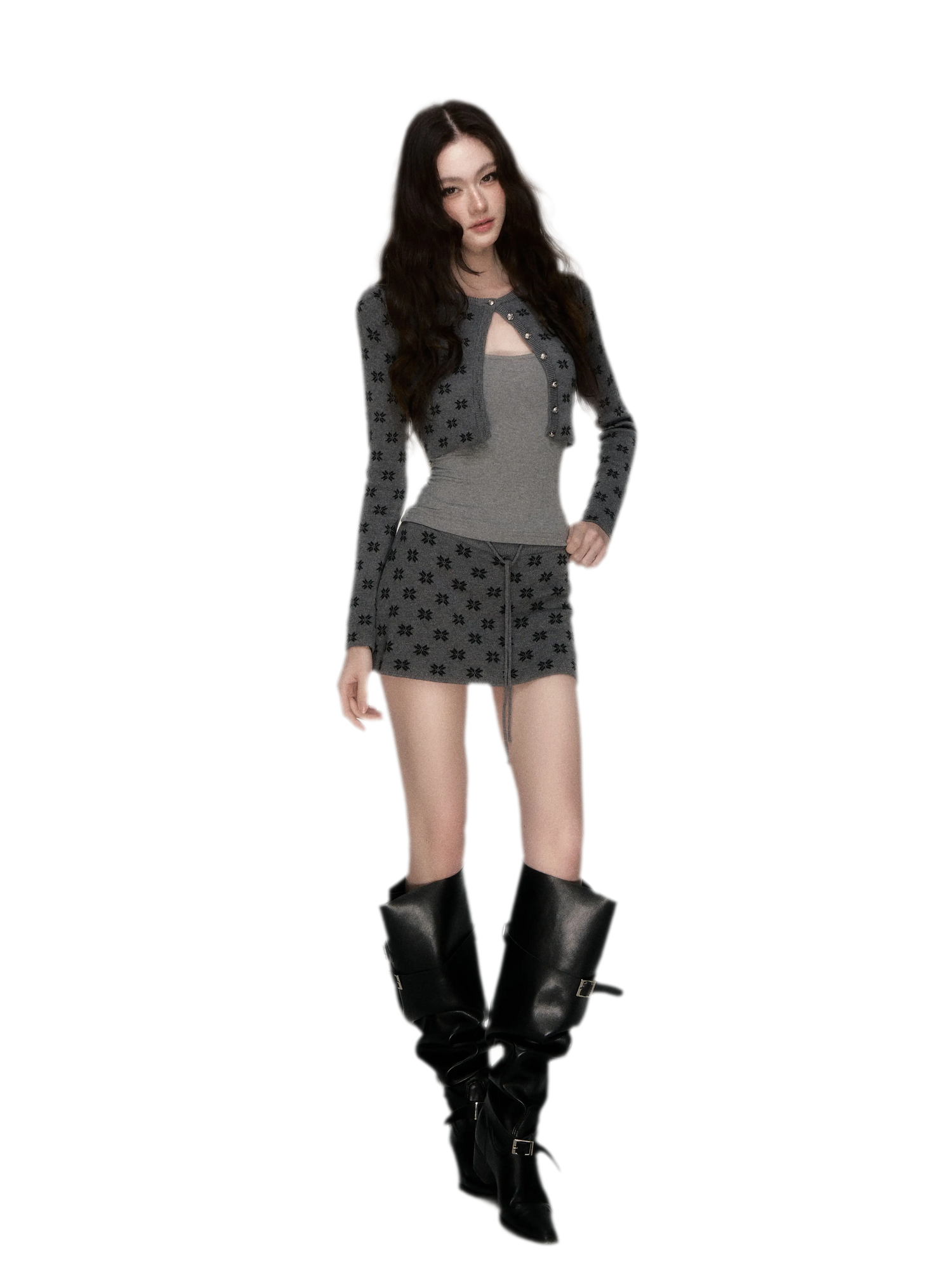 Jacquard Cropped Knit Set