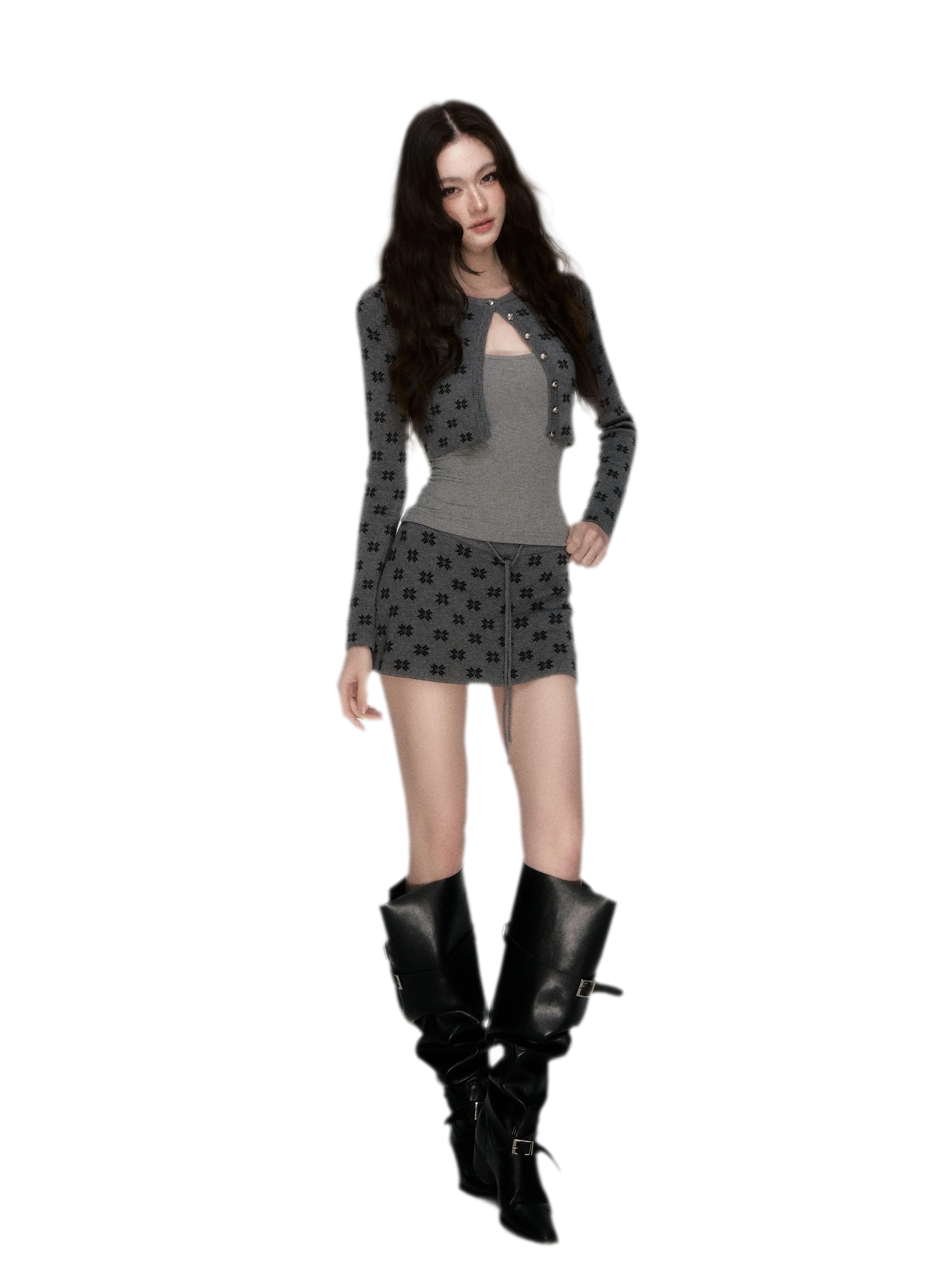 Jacquard Cropped Knit Set
