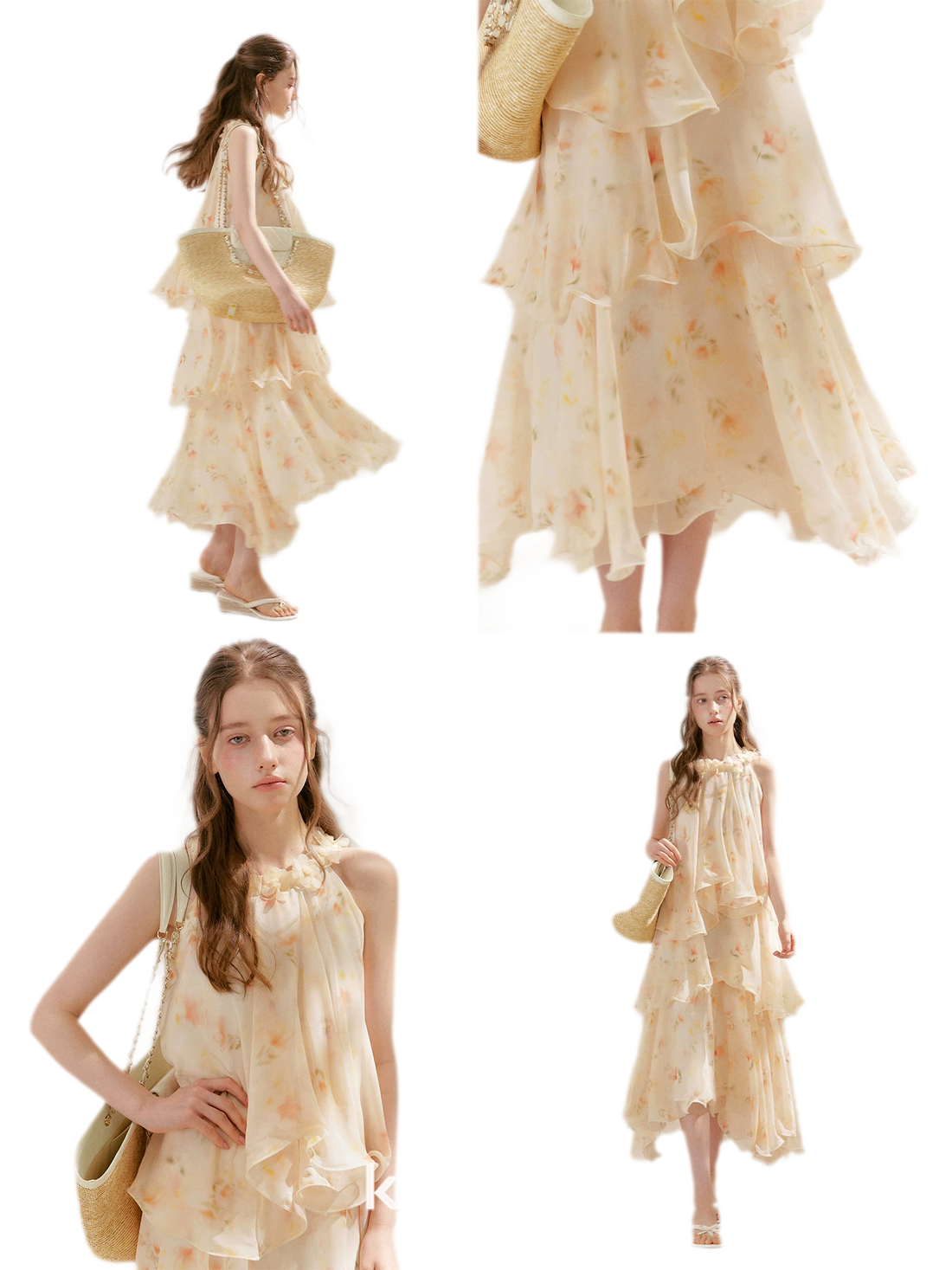 Chiffon Floral Halter Long Dress