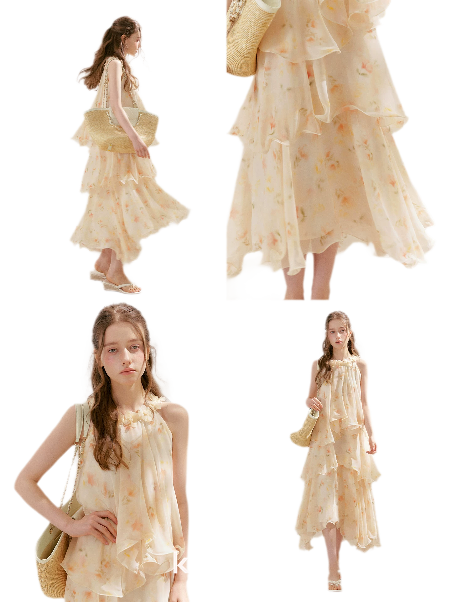Chiffon Floral Halter Long Dress
