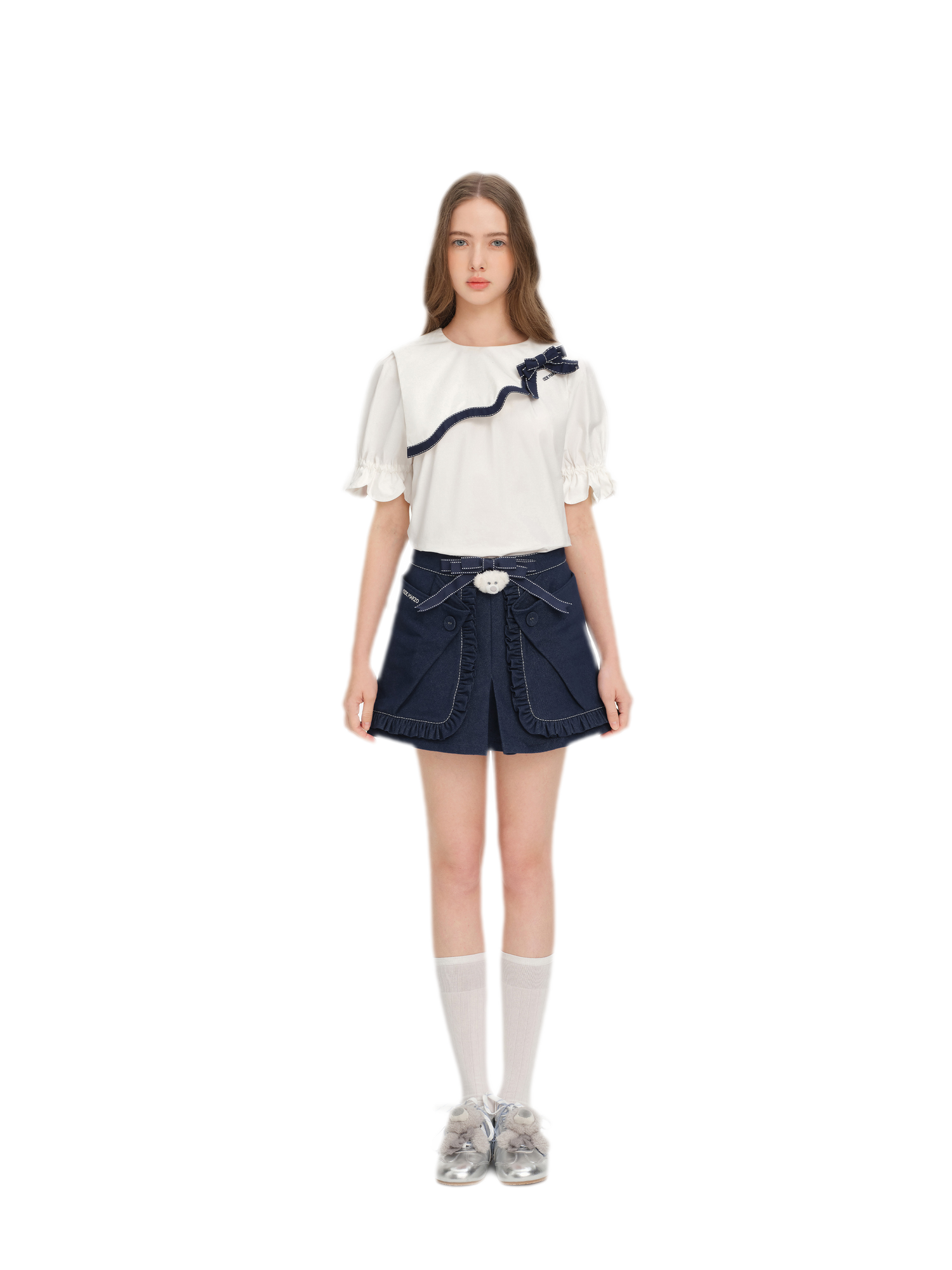 Bow Lace Denim Skort