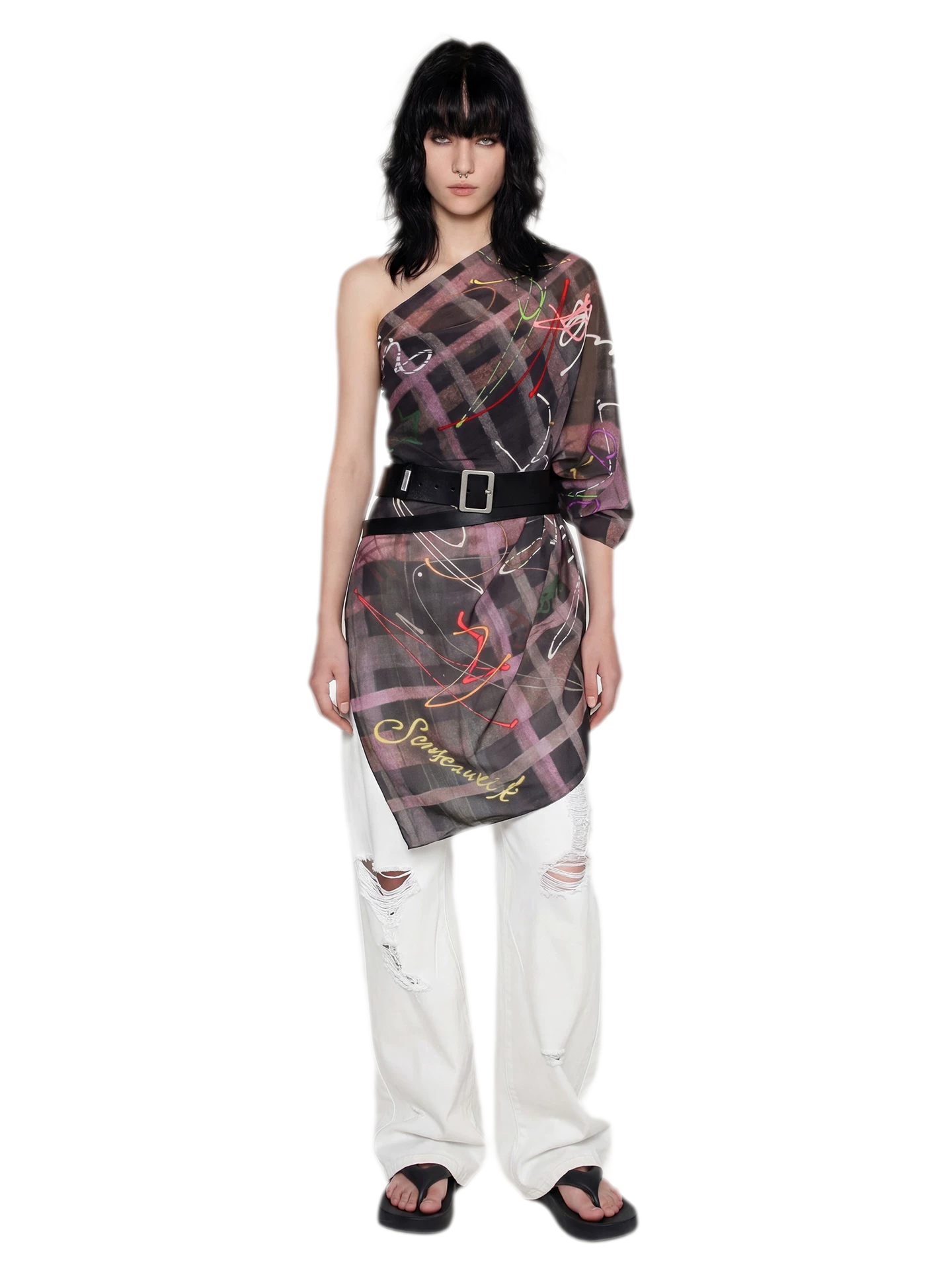 Plaid Graffiti Square Scarf