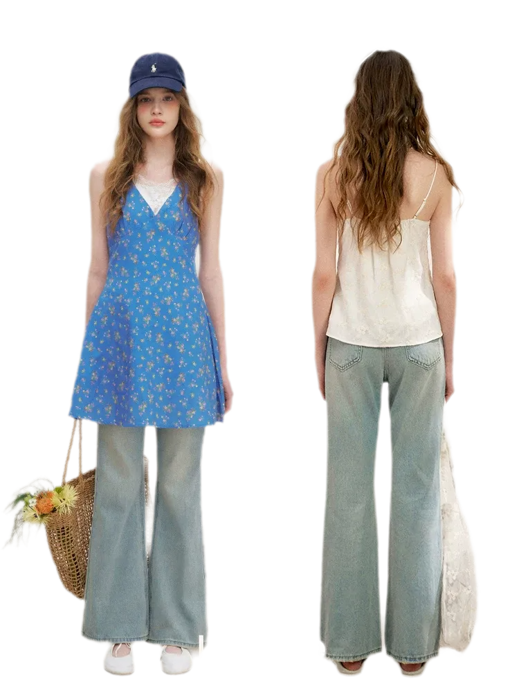 Lace Trim Flare Jeans