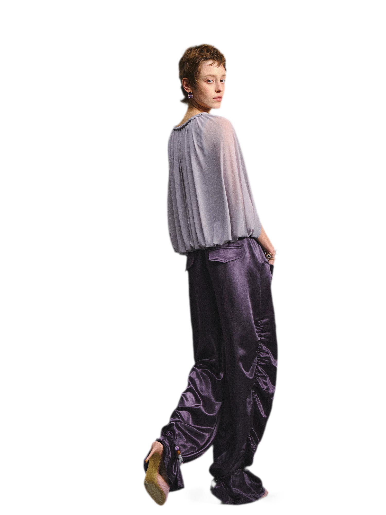 Satin Jogger Pants with Beaded Drawstring