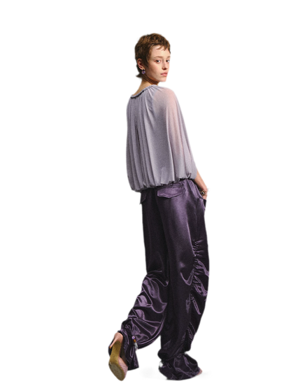 Satin Jogger Pants with Beaded Drawstring