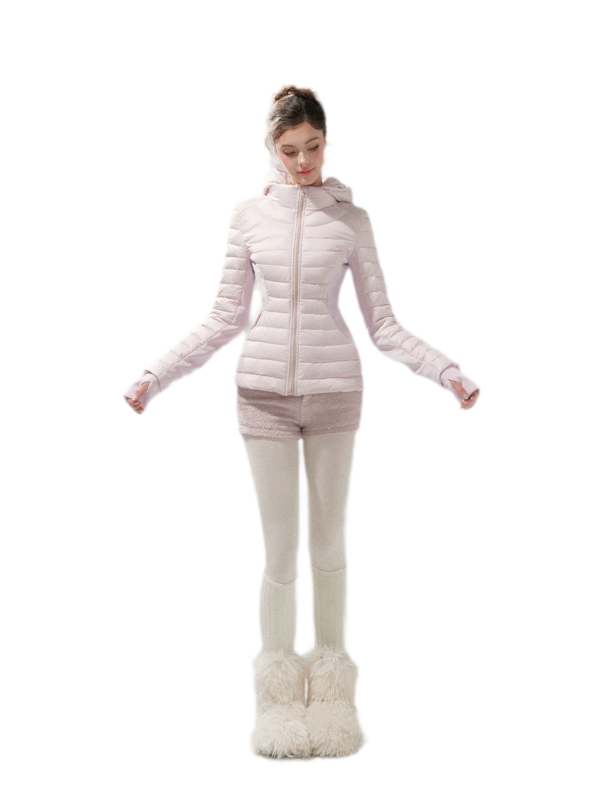 Gesteppte taillierte Daunenjacke mit Kapuze