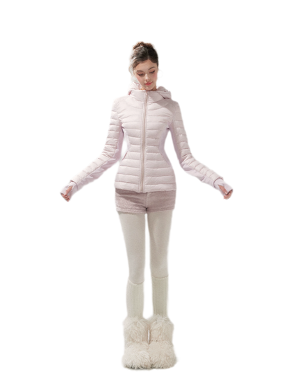Gesteppte taillierte Daunenjacke mit Kapuze