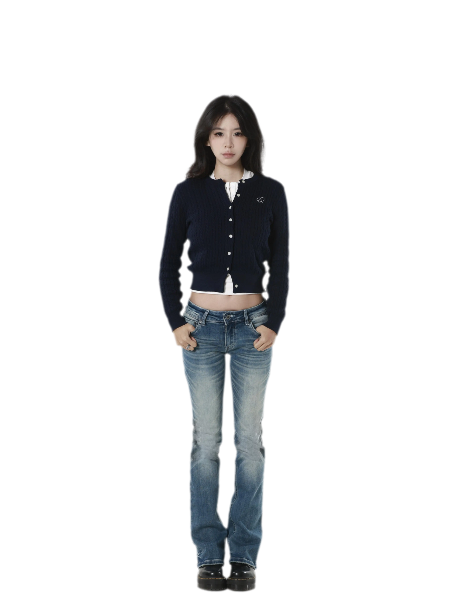 Distressed Low-Rise Slight-Flare Jeans