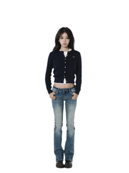Distressed Low-Rise Slight-Flare Jeans