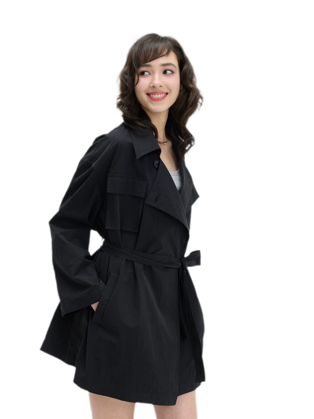 Matte Finish Belted Short Trench