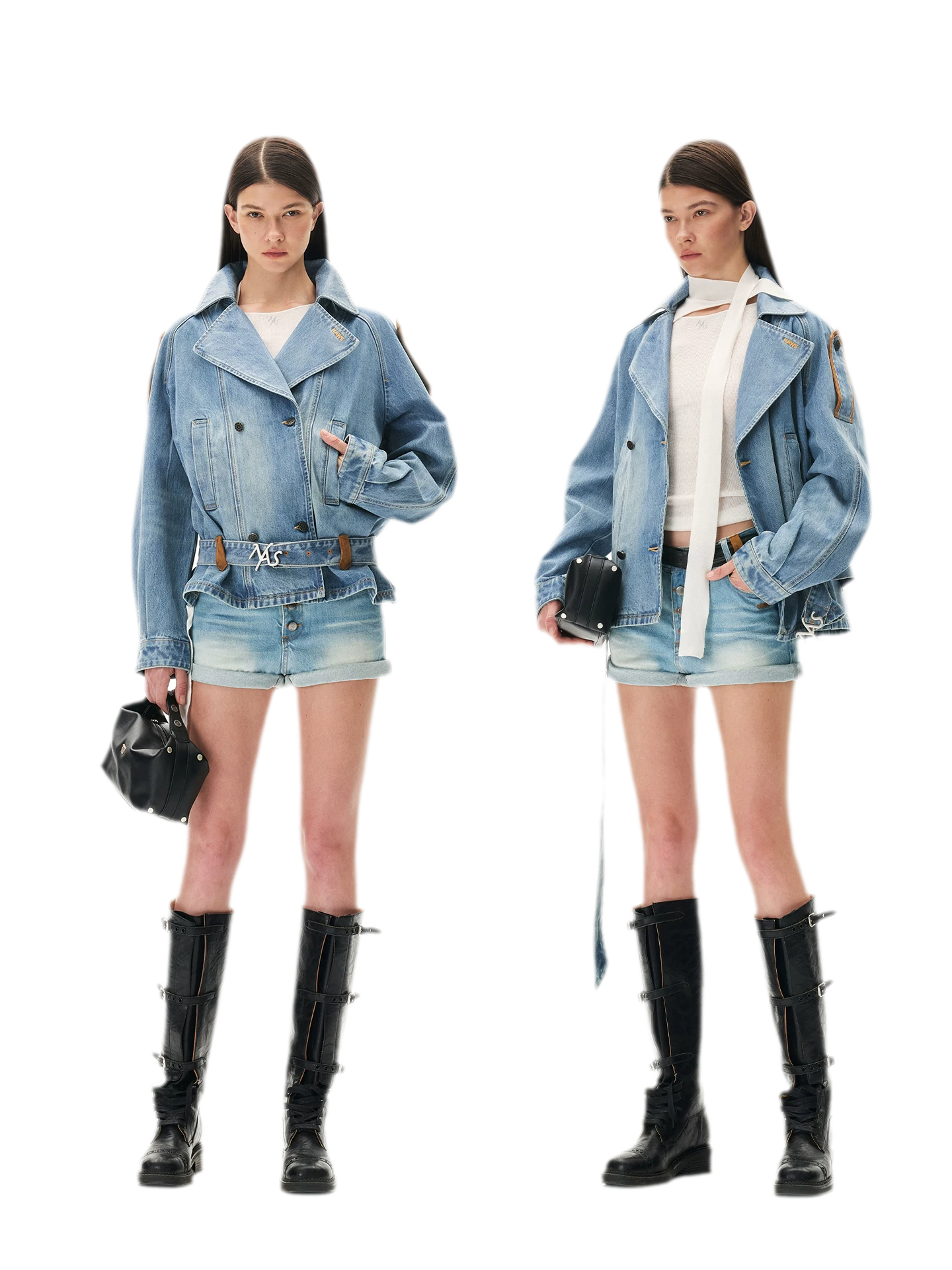 Washed Denim Oversized Trench Jacket