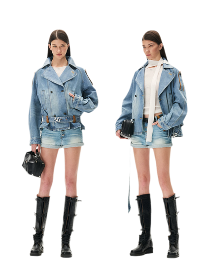 Washed Denim Oversized Trench Jacket