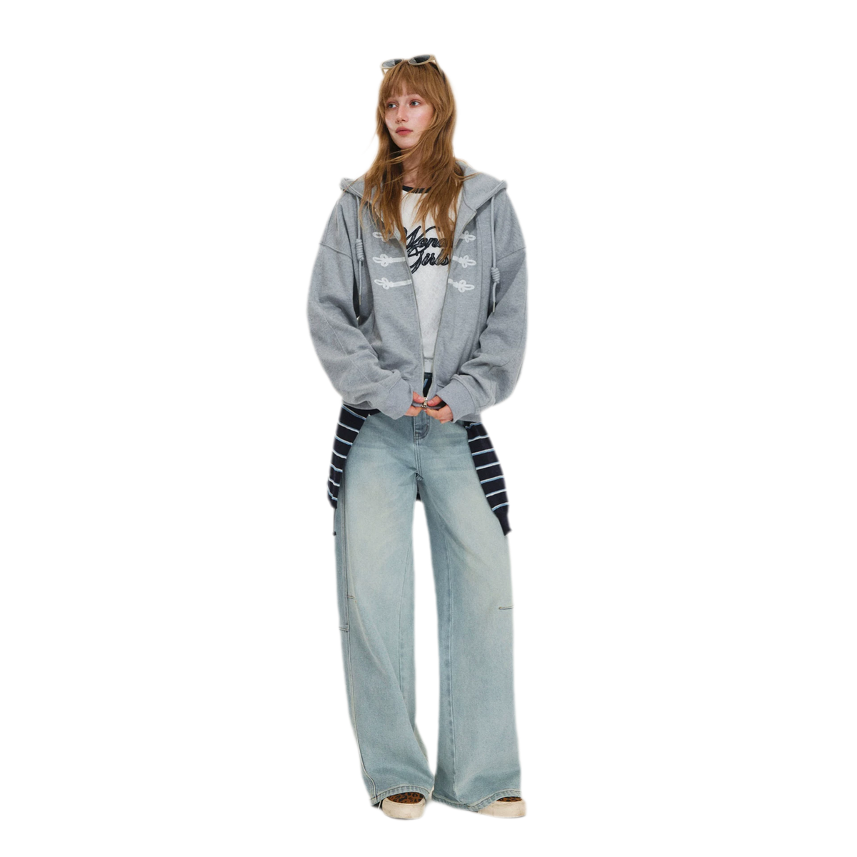 Texturierte Hoodie-Jacke mit Puff-Print