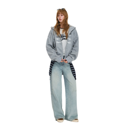 Texturierte Hoodie-Jacke mit Puff-Print