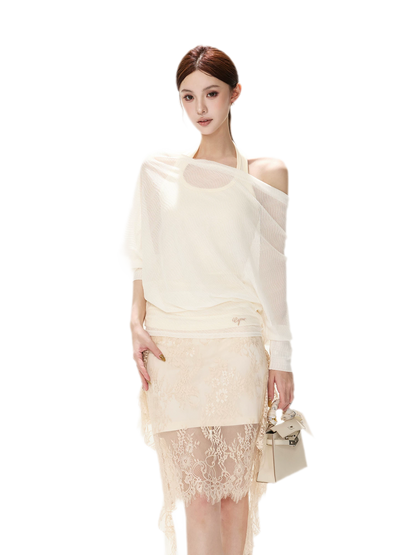 Sheer Batwing Off-Shoulder Top