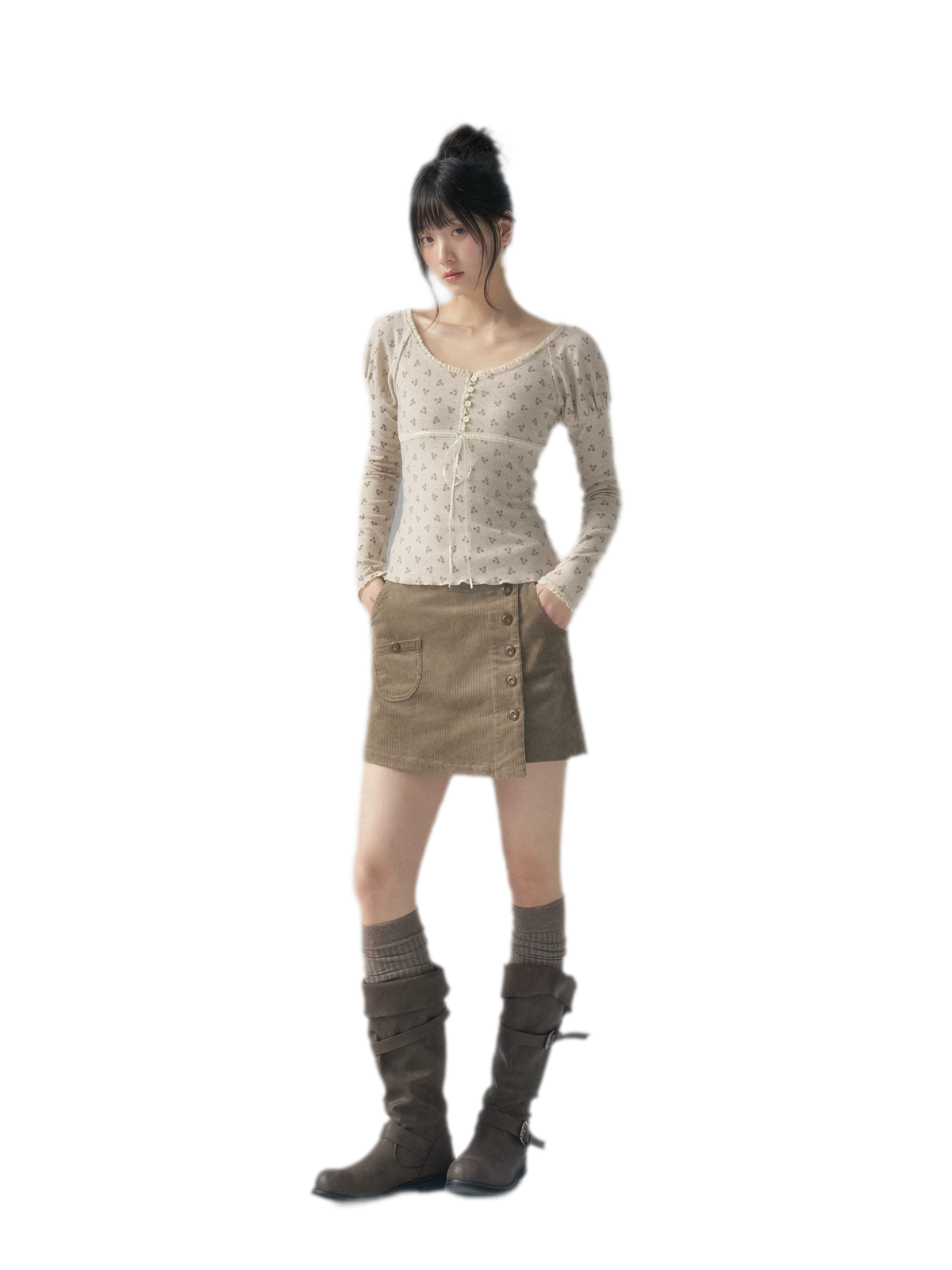 Corduroy High-Waist Mini Skort