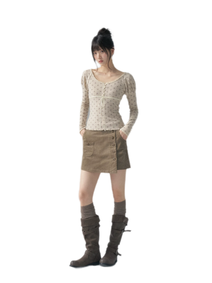 Corduroy High-Waist Mini Skort